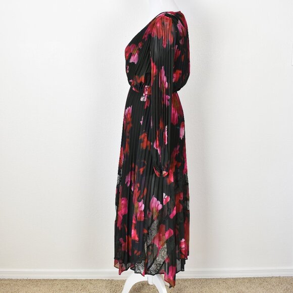 Steve Madden Pleated Floral Midi Long Sleeve Dress - S - Picture 6 of 10